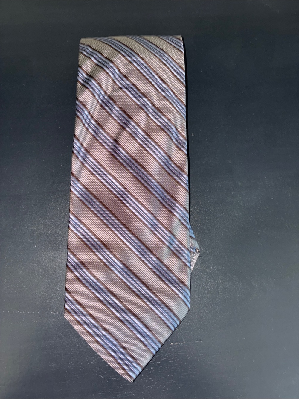 Luciano Babera Beige Brown Blue Striped Silk Cotton Mens Tie Made in Italy